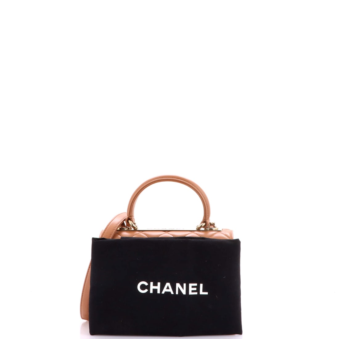 Chanel Trendy CC Top Handle Bag Quilted Lambskin Small: Some accessories whisper; this one holds court. The Trendy CC Top Handle Bag Quilted Lambskin Small by Chanel in Brown lambskin quilted (size Small) needs no embellishment. Measuring 6" H x 9" W x 5"