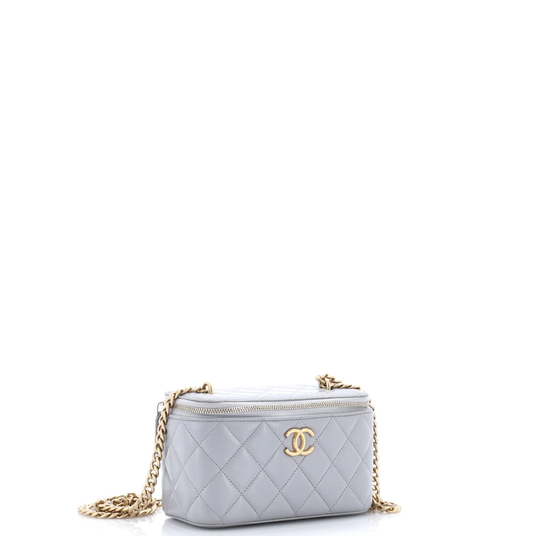 Chanel All Slide Long Vanity Case with Chain Quilted Lambskin Small: For the collector of exceptional footwear. Here we have the Chanel All Slide Long Vanity Case with Chain Quilted Lambskin Small -- Gray lambskin quilted (size Small) and every bit as covetable as you'
