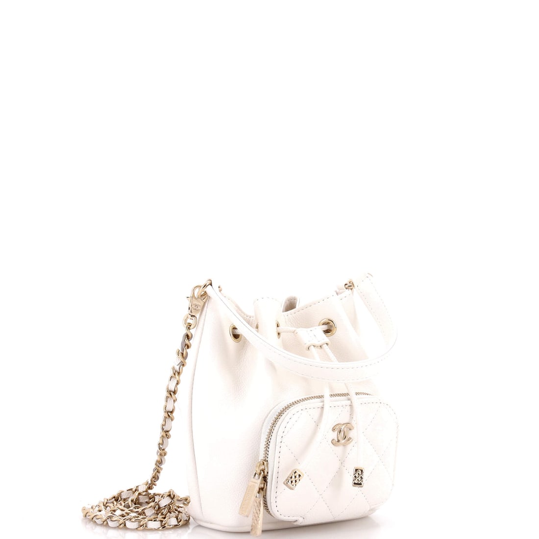 Chanel Business Affinity Drawstring Bucket Bag Quilted Caviar Mini: A jewel worth coveting. A White caviar quilted Business Affinity Drawstring Bucket Bag Quilted Caviar Mini from Chanel (size Mini), crafted with the house's signature attention to detail. With dimensi