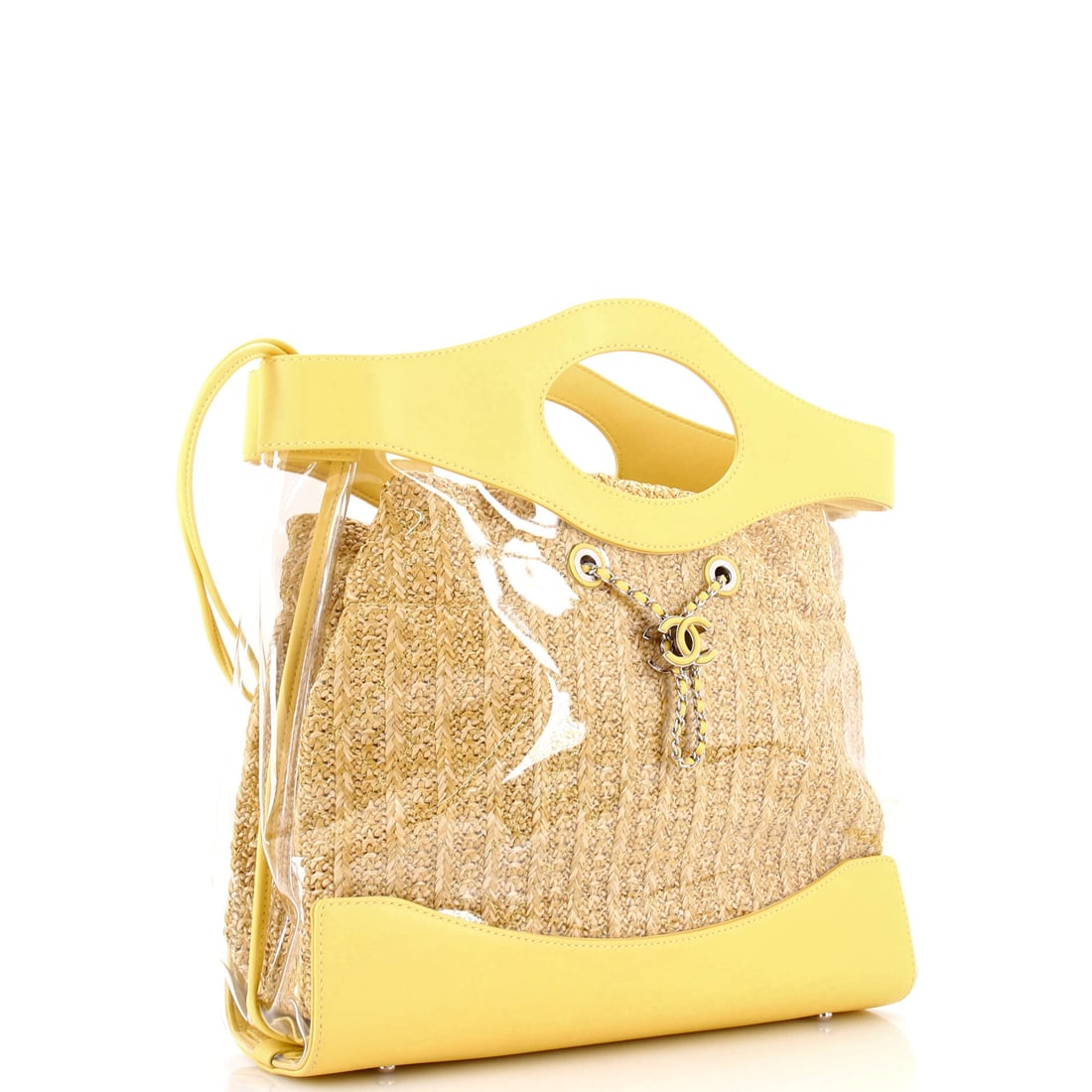 Chanel 31 Shopping Bag PVC and Leather Large: When understated elegance meets artisanal mastery. The 31 Shopping Bag PVC and Leather Large by Chanel in Clear, Yellow leather pvc (size Large) needs no embellishment. At 13" x 15" x 4.5", this