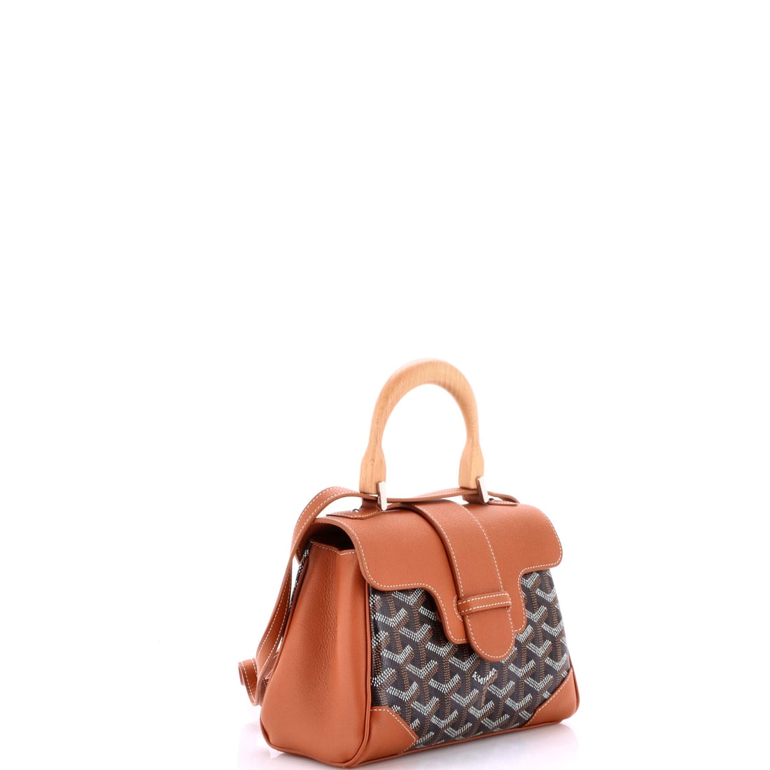 Goyard Saigon Top Handle Bag Coated Canvas with Leather Mini: Quietly confident, impossibly chic. Here we have the Goyard Saigon Top Handle Bag Coated Canvas with Leather Mini -- Brown leather canvas (size Mini) and every bit as covetable as you'd expect. With d