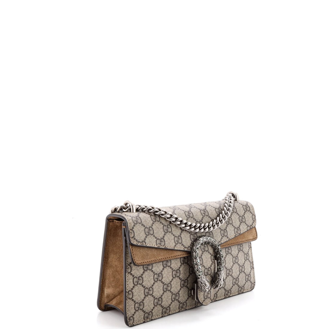 Gucci Dionysus Bag GG Coated Canvas with Crystal Embellished Metal Small: Quietly confident, impossibly chic. Meet the Gucci Dionysus Bag GG Coated Canvas with Crystal Embellished Metal Small in Brown canvas coated (size Small) -- as desirable as ever. Dimensions come in at