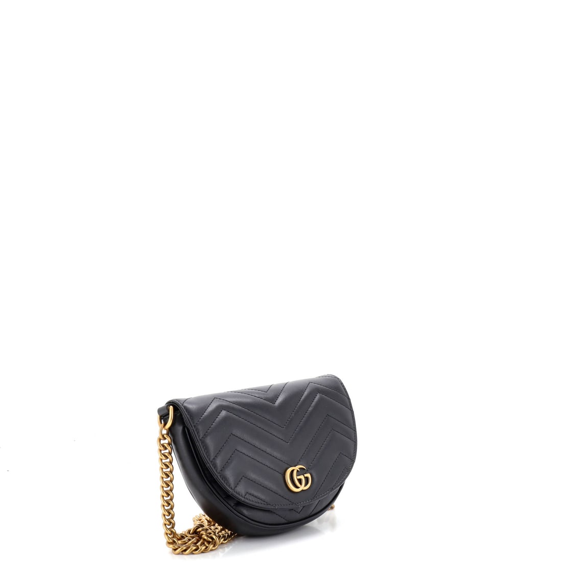 Gucci GG Marmont Half Moon Flap Crossbody Bag Matelasse Leather Mini: This is what quiet luxury looks like -- when it decides to speak up. The Gucci GG Marmont Half Moon Flap Crossbody Bag Matelasse Leather Mini arrives in a striking Black leather finish (size Mini). Si