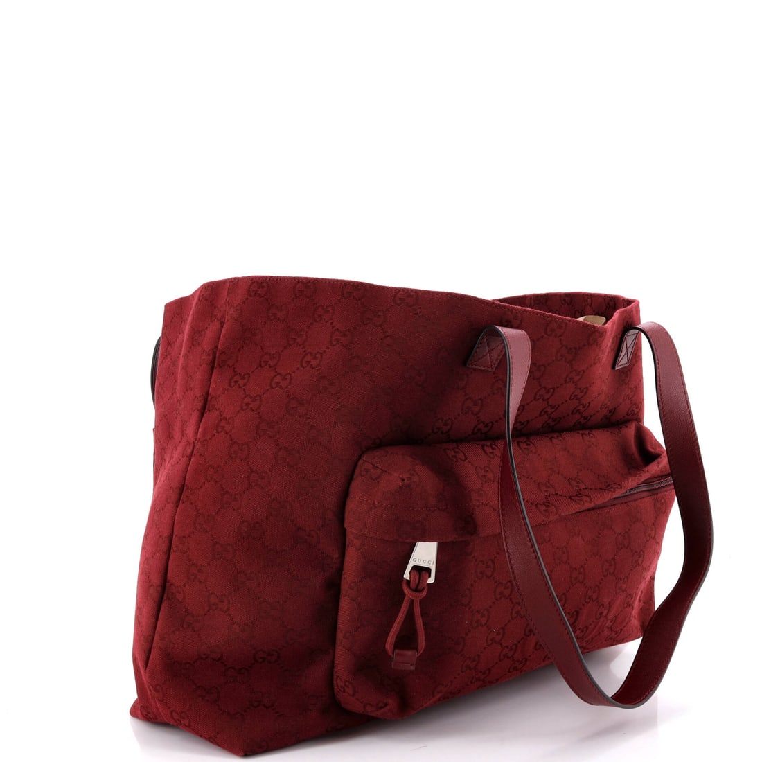Gucci Front Pocket Debossed Logo Tote GG Canvas Large: The definition of investment dressing, carried on the arm. Behold the Gucci Front Pocket Debossed Logo Tote GG Canvas Large: Red canvas, (size Large) pure luxury.