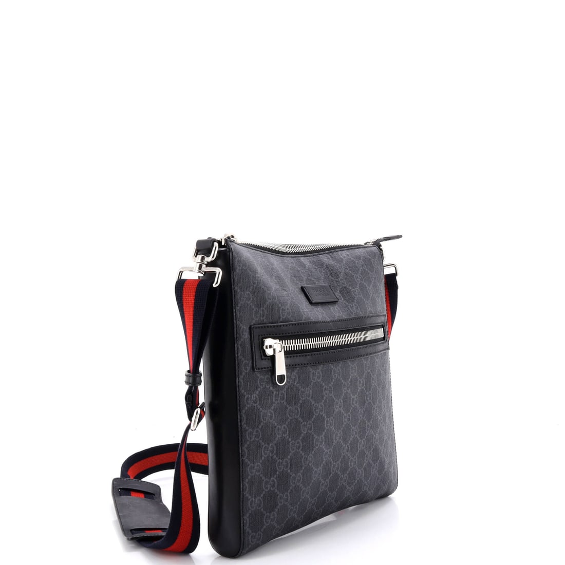 Gucci Web Strap Front Zip Messenger Bag GG Coated Canvas Medium: The wardrobe investment that keeps on giving. This Gucci Web Strap Front Zip Messenger Bag GG Coated Canvas Medium in Black canvas coated is a standout (size Medium) from the house's celebrated