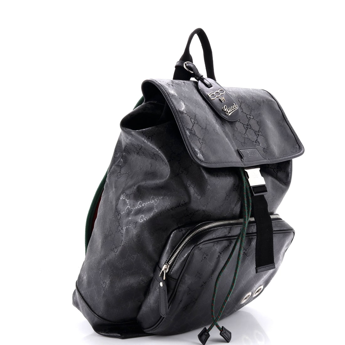 Gucci Buckle Backpack GG Imprime Large: Truly one for the wish list. This Gucci Buckle Backpack GG Imprime Large in Black is a standout (size Large) from the house's celebrated lineup. Sized at 17.5" H, 10.5" W, and 5" D -- just right.