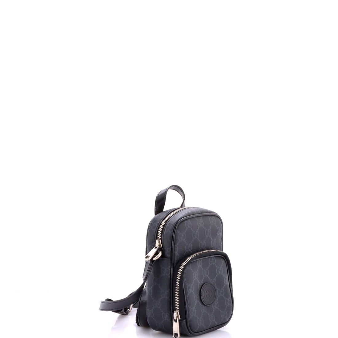 Gucci Interlocking G Patch Top Handle Crossbody Bag GG Coated Canvas Mini: Wear it once and understand the hype. From Gucci, the Interlocking G Patch Top Handle Crossbody Bag GG Coated Canvas Mini in Black canvas coated (size Mini) speaks for itself. With dimensions of 6.5"