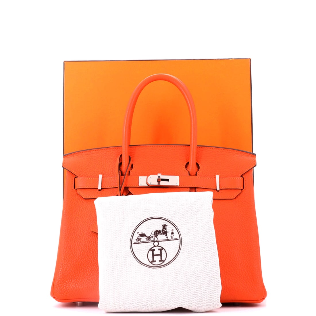 Hermes Birkin Handbag Orange Clemence with Palladium Hardware 30: Because subtlety is overrated. A Orange Birkin Handbag Orange Clemence with Palladium Hardware 30 from Hermes, crafted with the house's signature attention to detail. With dimensions of 9" x 12" x 6",