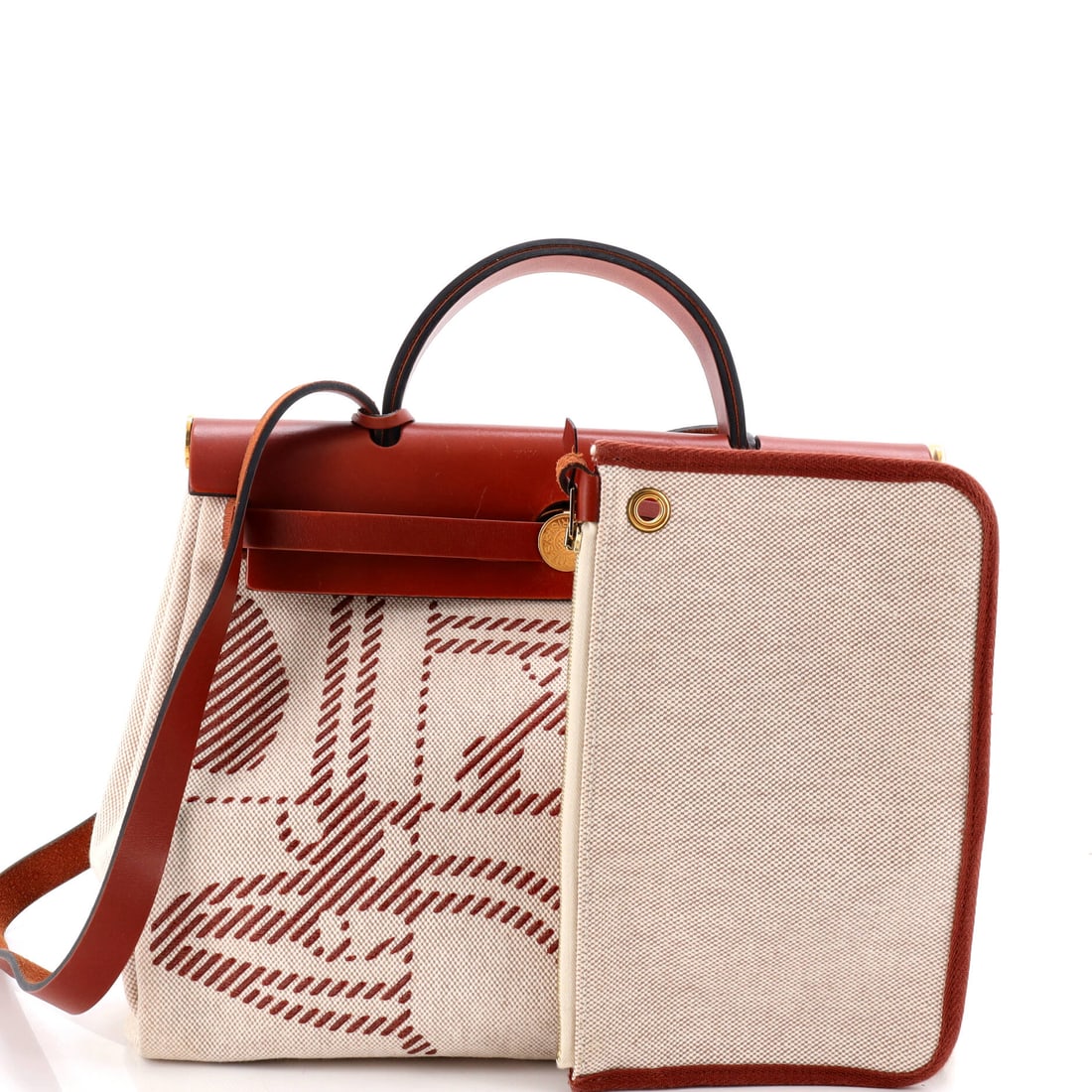 Hermes Herbag Zip Relief Brides de Gala Toile and Leather 31: A statement piece that needs no introduction. From Hermes, the Herbag Zip Relief Brides de Gala Toile and Leather 31 in Brown, Neutral leather speaks for itself. At 10" x 12" x 4", this piece strikes