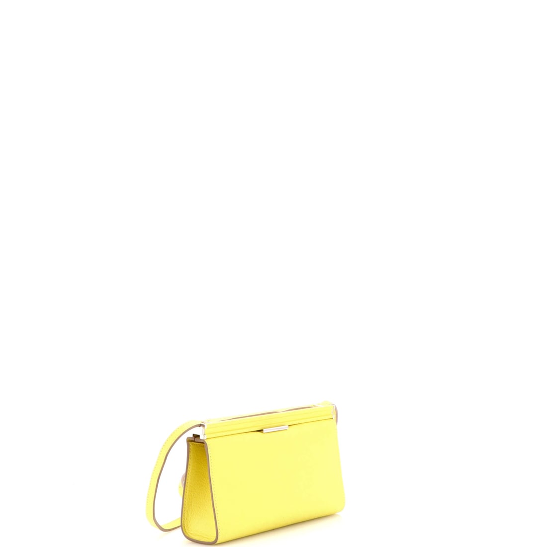 Hermes Clic-H Shoulder Bag Evercolor 21: Effortless luxury, distilled into one silhouette. The Clic-H Shoulder Bag Evercolor 21 by Hermes in Yellow needs no embellishment. Dimensions come in at 5" H x 8.5" W x 2" D.