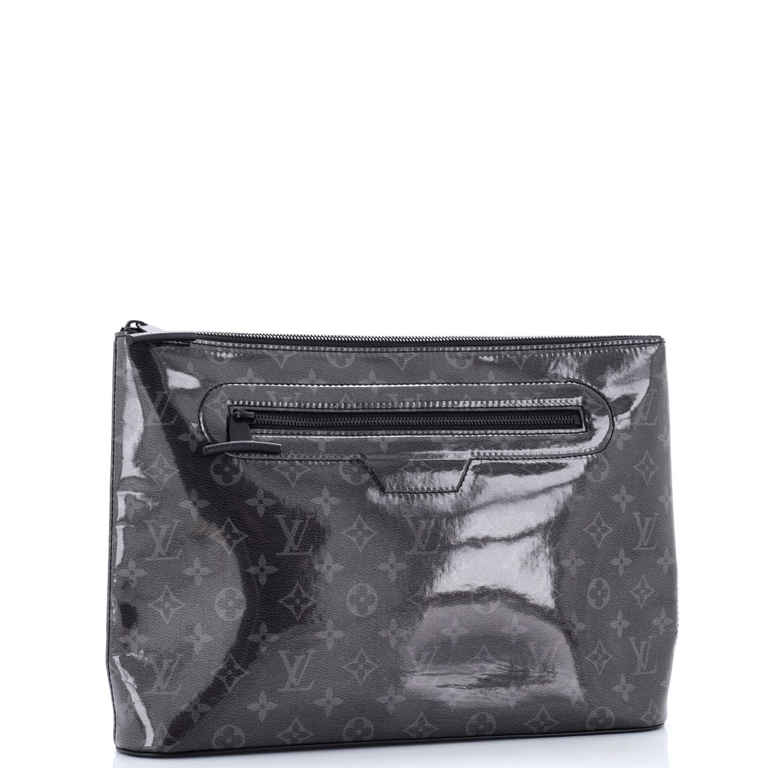 Louis Vuitton Pochette Cosmos Limited Edition Monogram Eclipse Glaze Canvas: Sophistication, meet your match. Louis Vuitton delivers once again with this Black canvas monogram Pochette Cosmos Limited Edition Monogram Eclipse Glaze Canvas. Dimensions come in at 10" H x 14" W x