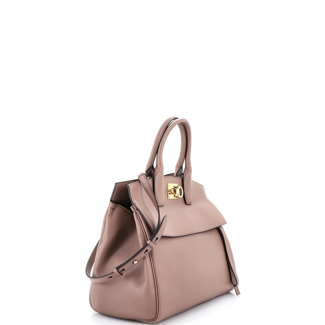 Salvatore Ferragamo Studio Satchel Leather Medium: Not just a bag. A declaration. A Neutral leather Studio Satchel Leather Medium from Salvatore Ferragamo (size Medium), crafted with the house's signature attention to detail. Dimensions come in at 12"