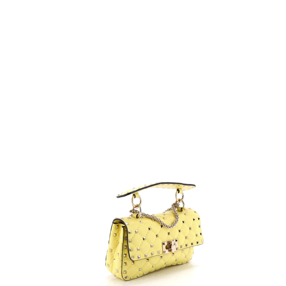 Valentino Garavani Rockstud Spike Flap Bag Quilted Leather Small: Crafted for the discerning eye. From Valentino Garavani, the Rockstud Spike Flap Bag Quilted Leather Small in Yellow leather quilted (size Small) speaks for itself. At 5" x 8" x 2", this piece strikes