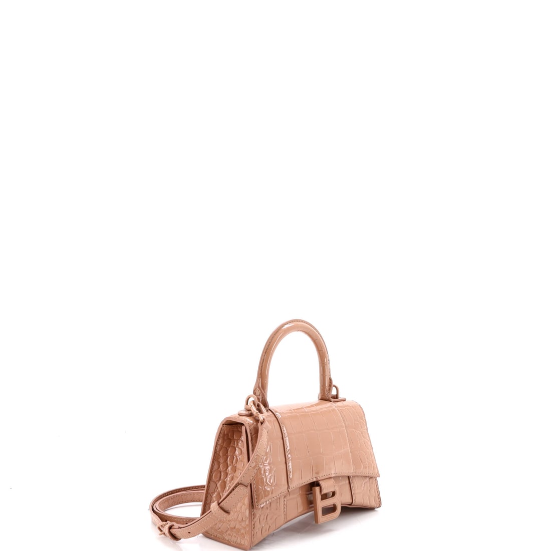 Balenciaga Hourglass Top Handle Bag Crocodile Embossed Leather XS: Some carry a bag. This bag carries a reputation. Everything about this Hourglass Top Handle Bag says Balenciaga at peak confidence -- unapologetic and utterly refined. Presented in the XS size, crocod