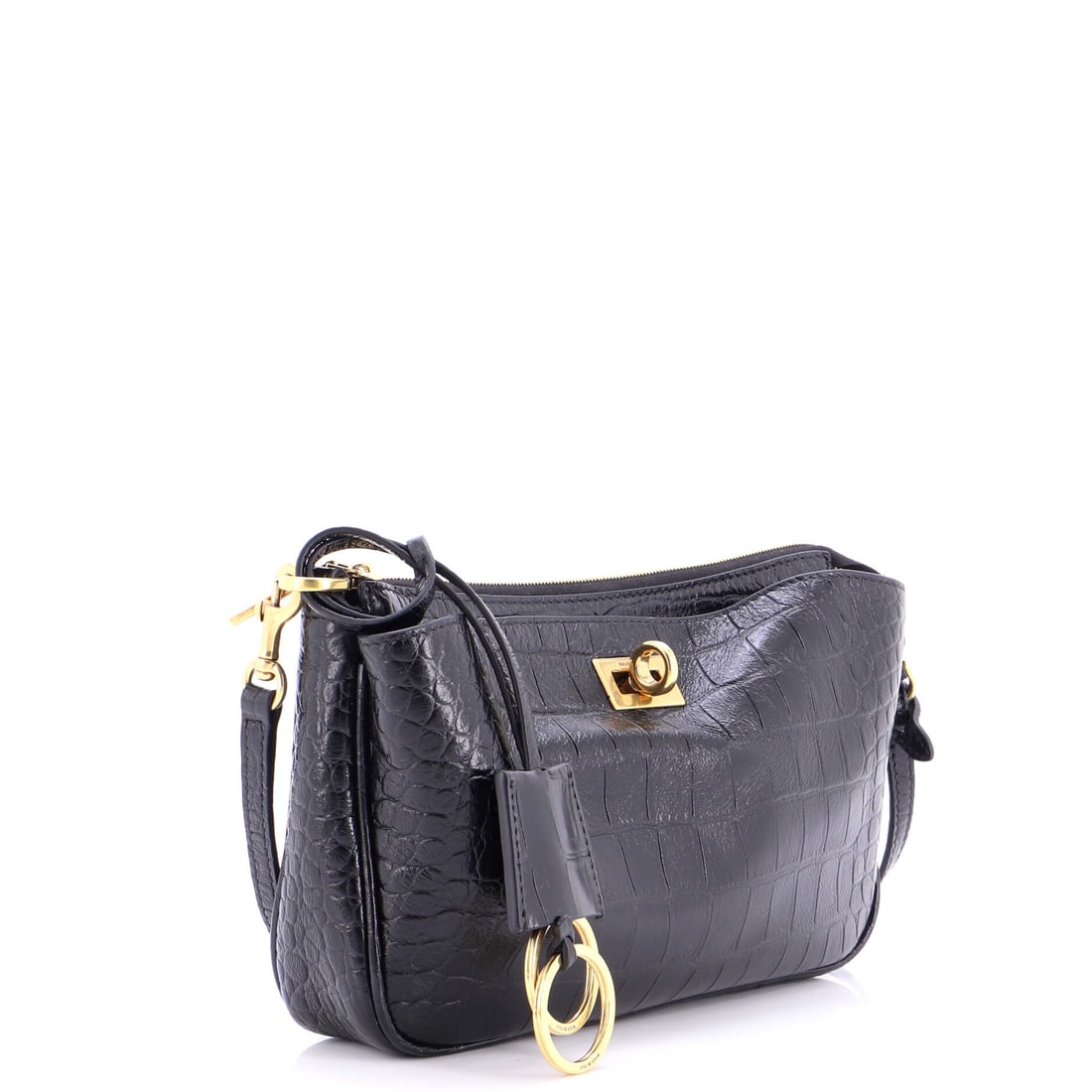 Balenciaga Rodeo Sling Pochette Shoulder Bag Crocodile Embossed Leather: No outfit crisis survives contact with this piece. Smart, sharp, and ready for whatever the week throws at it -- classic Balenciaga thinking. Presented in crocodile embossed leather construction, a bl