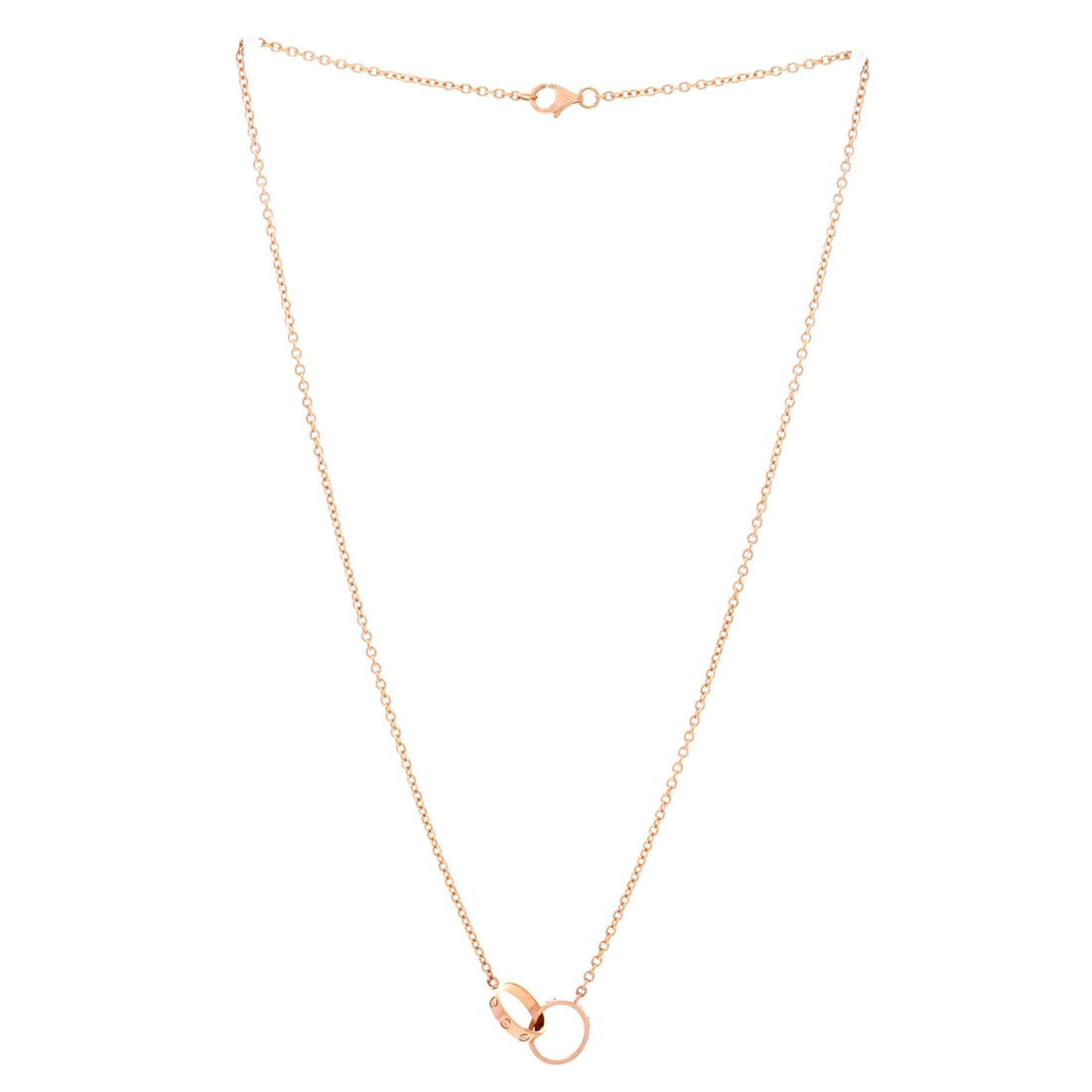 Cartier Love Interlocking Necklace 18K Rose Gold: A manifesto in hardware and leather. Read it and weep. Rose Gold 18K Rose Gold and Cartier engineering combine for something genuinely show-stopping. Presented in 18k rose gold construction, a rose go