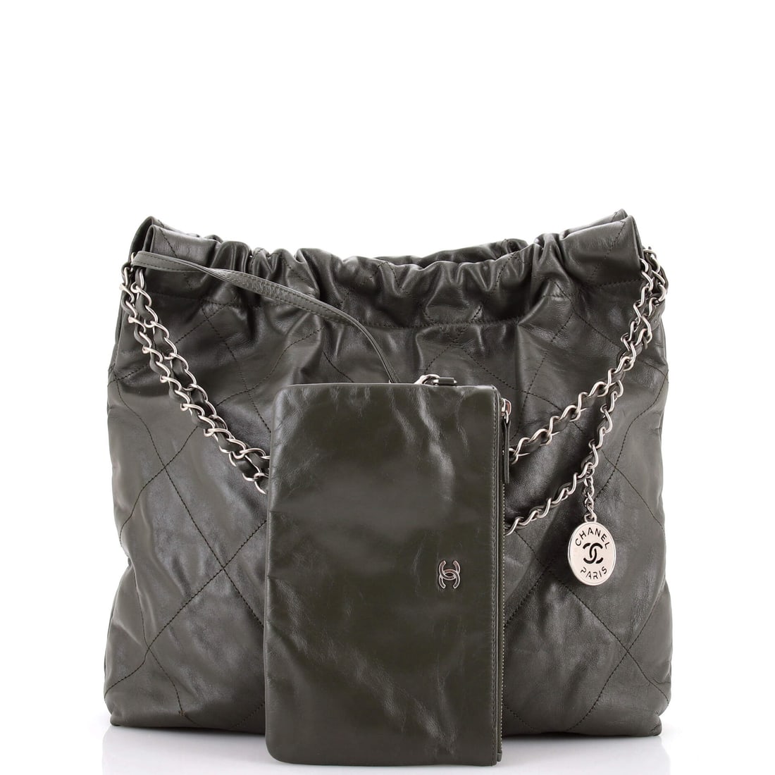 Chanel 22 Chain Hobo Quilted Calfskin Medium: When your wardrobe whispers upgrade, this is what it means. The Chanel 22 Chain Hobo Quilted proves you do not have to sacrifice style for substance -- or vice versa. Presented in the Medium size, cal