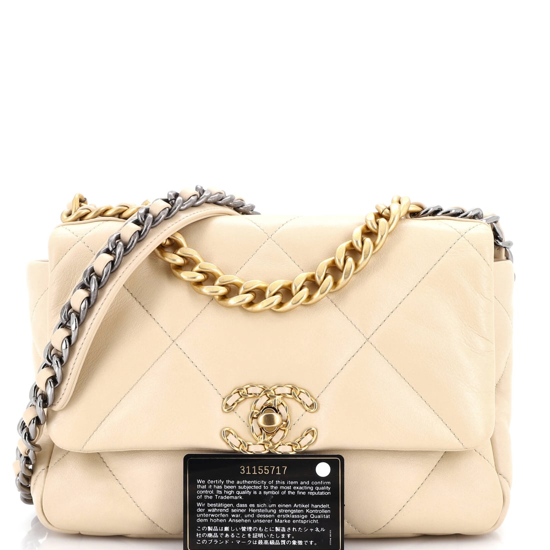 Chanel 19 Flap Bag Quilted Leather Medium: Every detail here was placed with the precision of a verse. There is a quietude to this 19 Flap Bag that belies the extraordinary craft within. Presented in the Medium size, quilted leather constructi