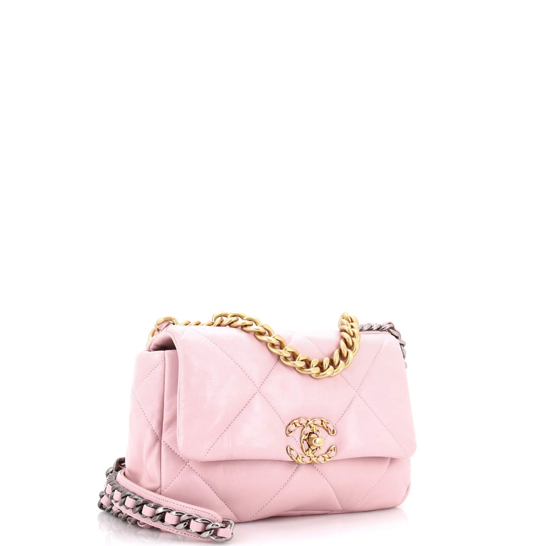 Chanel 19 Flap Bag Quilted Leather Medium: The provenance of this design traces back to hallowed ground. The Chanel 19 Flap Bag represents a chapter in the house's ongoing dialogue between form and function. Presented in the Medium size, quilt