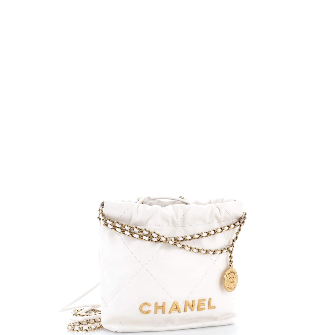 Chanel 22 Chain Hobo Quilted Calfskin Mini: A manifesto in hardware and leather. Read it and weep. The Chanel 22 Chain Hobo Quilted in White Calfskin is not asking for permission -- it is making a statement. Presented in the Mini size, calfskin