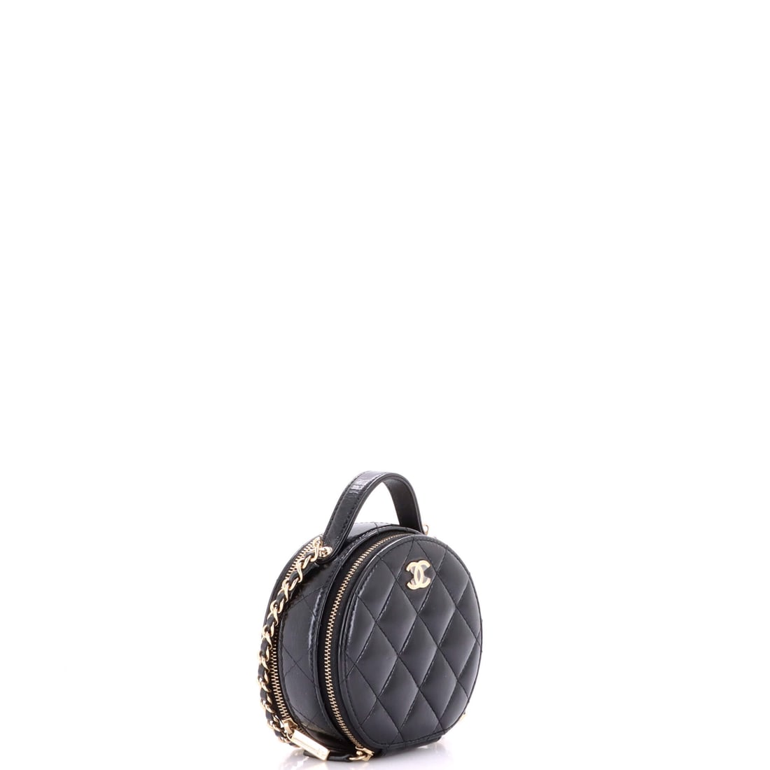 Chanel Handle with Care Round Vanity Case with Chain Quilted Lambskin Small: Heritage rarely announces itself -- it simply arrives. The Handle with Care Round Vanity Case with Chain is among Chanel's most enduring designs, a testament to the maison's uncompromising standards.