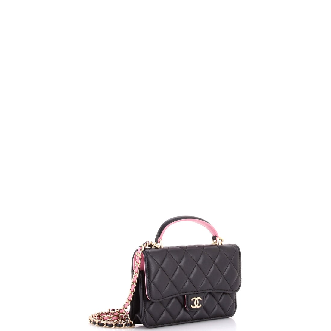 Chanel Classic Top Handle Flap Phone Holder with Chain Quilted Lambskin: Like a love letter folded into leather and light. This Chanel Classic Top Handle Flap Phone Holder with Chain has the kind of beauty that deepens on second glance. Presented in quilted lambskin constr