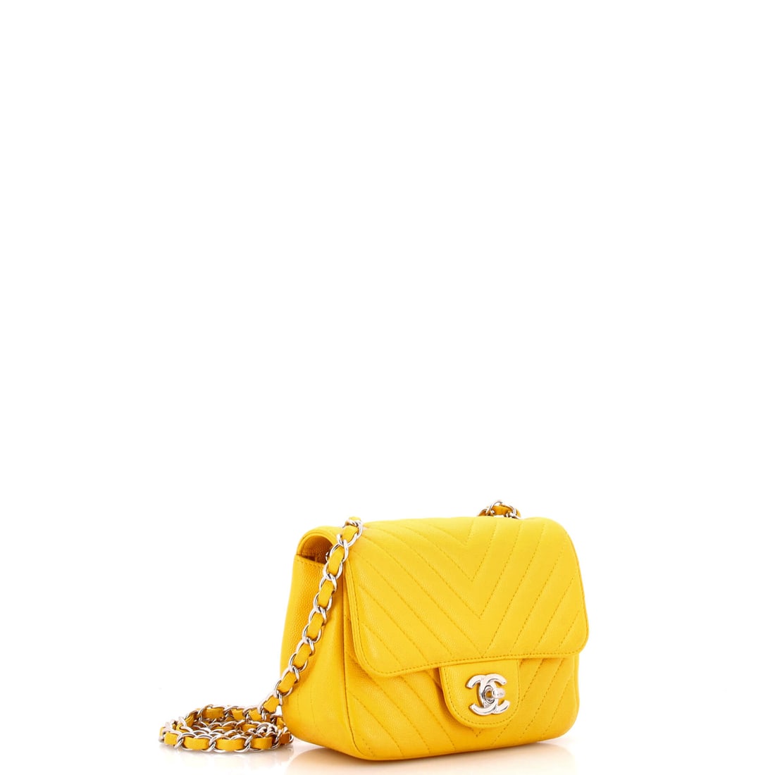 Chanel Square Classic Single Flap Bag Chevron Caviar Mini: In the grammar of style, this is a perfectly composed sentence. This is Chanel at their most poetic -- restrained, resonant, and effortlessly refined. Presented in the Mini size, caviar construction,