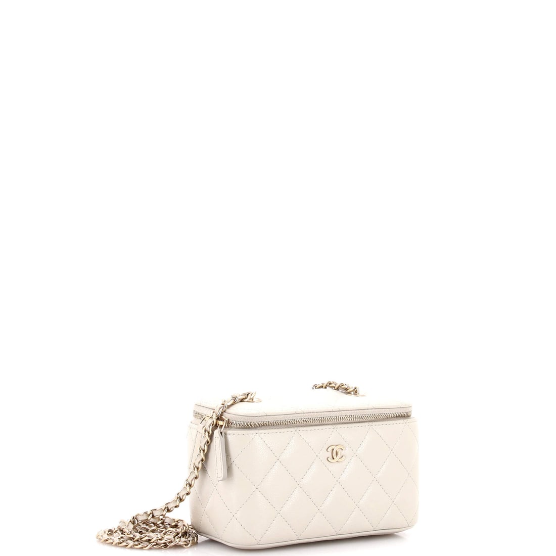 Chanel Classic Vanity Case with Chain Quilted Caviar Small: When in doubt, choose the one that makes people stare. Everything about this Classic Vanity Case with Chain says Chanel at peak confidence -- unapologetic and utterly refined. Presented in the Small s