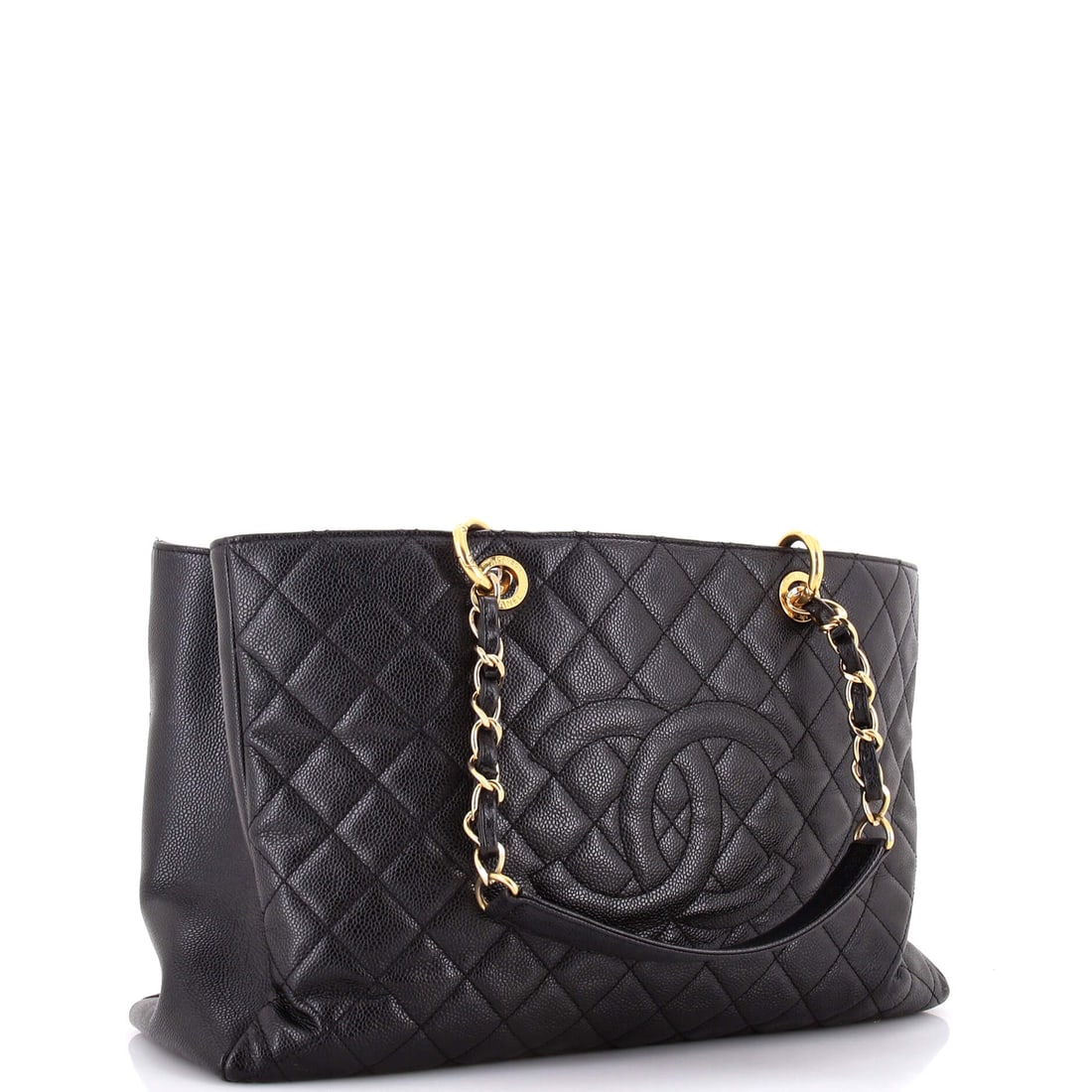 Chanel Grand Shopping Tote Quilted Caviar XL: The opposite of playing it safe, rendered in impeccable materials. Black Quilted Caviar and Chanel engineering combine for something genuinely show-stopping. Presented in the XL size, quilted caviar c