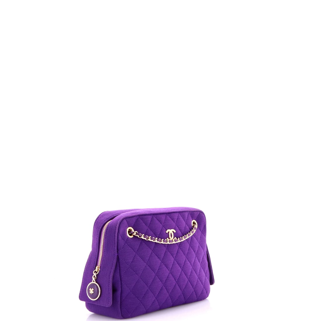 Chanel Camera Case Bag Quilted Jersey Small: When the atelier doors close, only the finest work emerges. The Purple Jersey finish elevates an already iconic Chanel silhouette to collector status. Presented in the Small size, jersey construction,