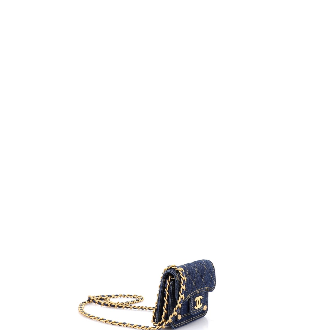Chanel Double You CC Flap Clutch with Chain Quilted Denim: Some things whisper. This one has a megaphone. The Chanel Double You CC Flap Clutch with Chain Quilted in Blue Denim is not asking for permission -- it is making a statement. Presented in denim constr