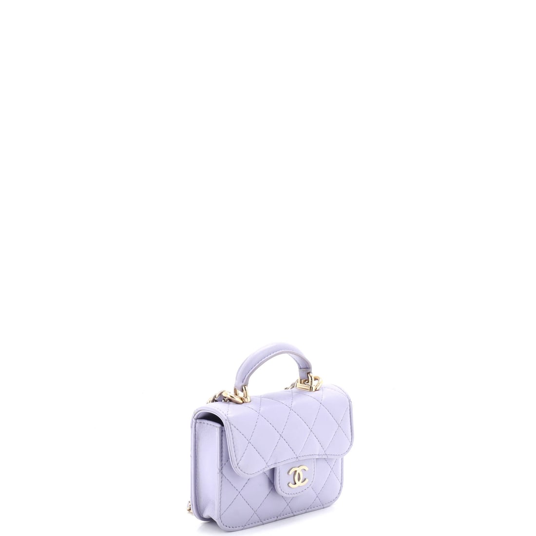 Chanel Top Handle Flap Coin Purse with Chain Quilted Lambskin: A gentle authority, expressed through line and color. There is a quietude to this Top Handle Flap Coin Purse with Chain that belies the extraordinary craft within. Presented in quilted lambskin constr