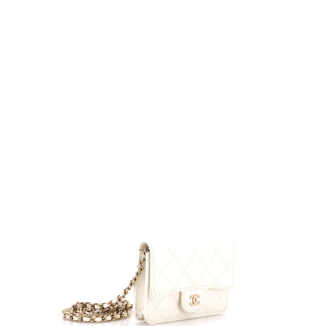 Chanel Classic Flap Clutch with Chain Quilted Caviar Small: Fashion fortune favors the fearless -- and the well-accessorized. Few pieces carry the sheer magnetism of a Chanel Classic Flap Clutch with Chain at full tilt. Presented in the Small size, quilted cav