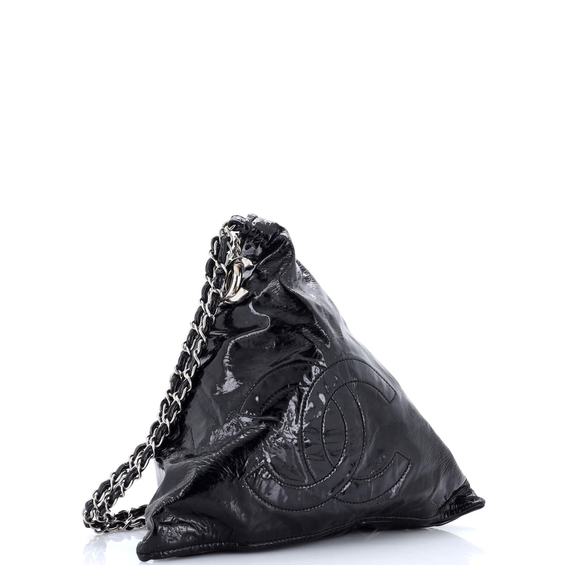 Chanel Bon Bon Pyramid Wristlet Patent Medium: This is what happens when good taste meets great design. In Black Patent, this Bon Bon Pyramid Wristlet transitions seamlessly from boardroom to bar. Presented in the Medium size, patent