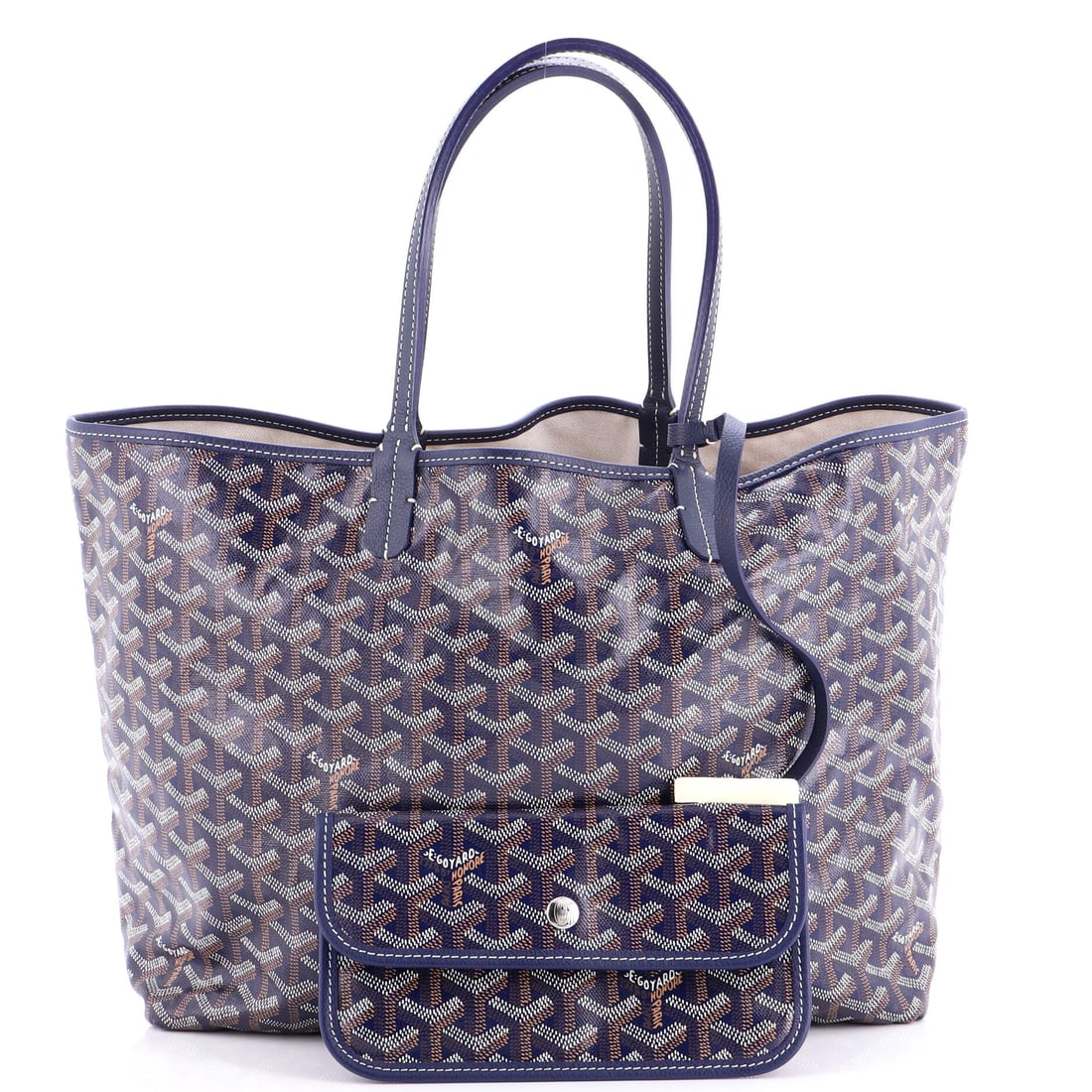 Goyard Saint Louis Tote Coated Canvas PM: Practical luxury is not an oxymoron -- it is this piece. In Blue Coated Canvas, this Saint Louis Tote transitions seamlessly from boardroom to bar. Presented in the PM size, coated canvas construction
