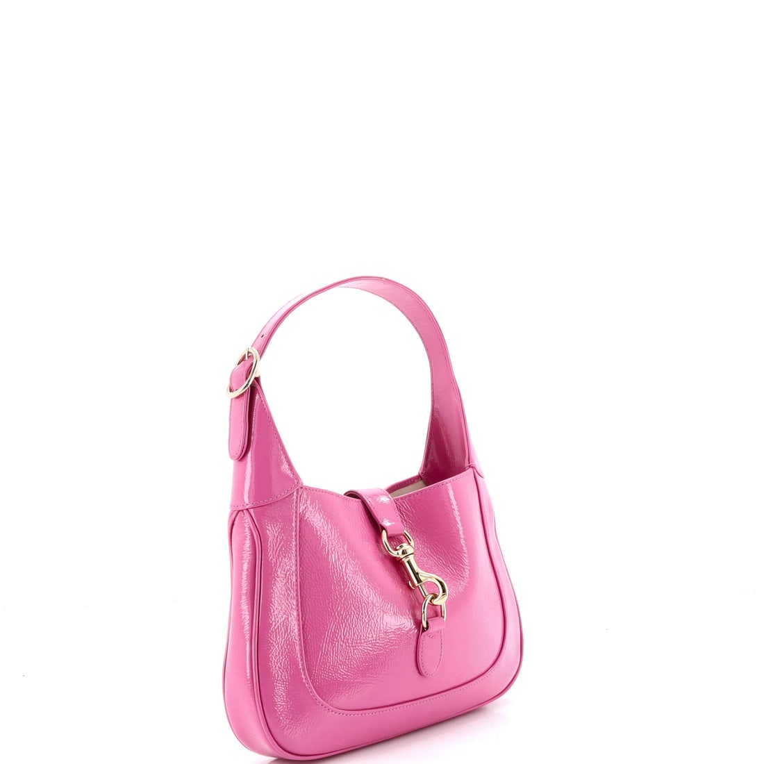 Gucci Jackie 1961 Hobo Patent Small: Beauty this considered does not happen by chance. The Pink palette and Patent construction create a harmony that feels inevitable. Presented in the Small size, patent construction, a pink colorway. Ap