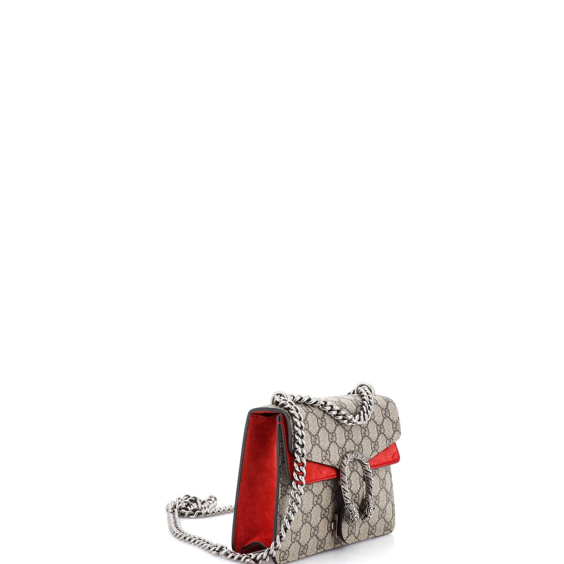 Gucci Dionysus Bag GG Coated Canvas Mini: Some things whisper. This one has a megaphone. In Red, the Dionysus Bag hits different -- bolder, sharper, more definitively Gucci. Presented in the Mini size, gg coated canvas construction, a red col