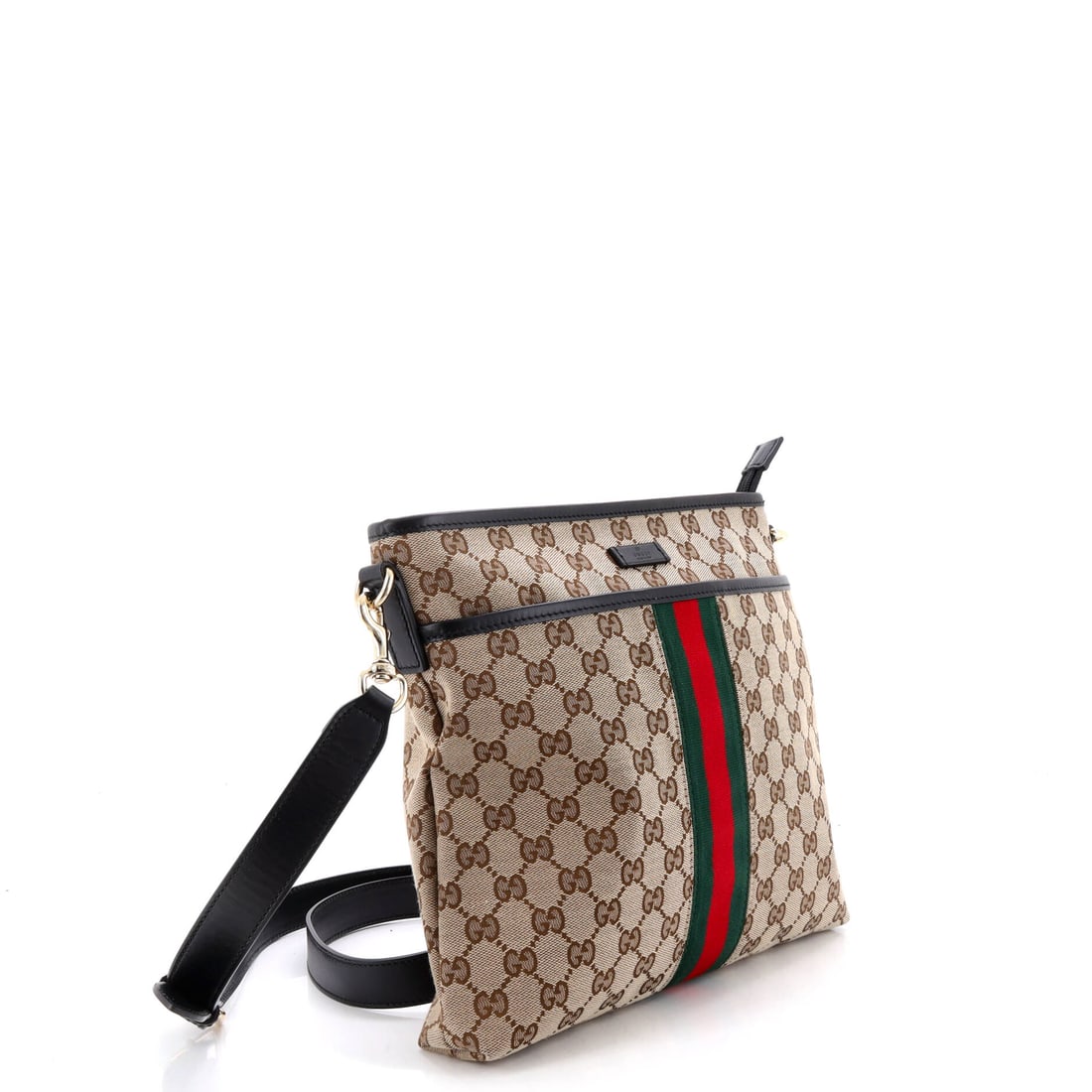 Gucci Front Pocket Web Messenger GG Canvas Small: Behind the hardware and the hand-stitching lies a quiet authority. In the Gucci lexicon, the Front Pocket Web Messenger is a complete sentence -- nothing to add, nothing to remove. Presented in the Sm