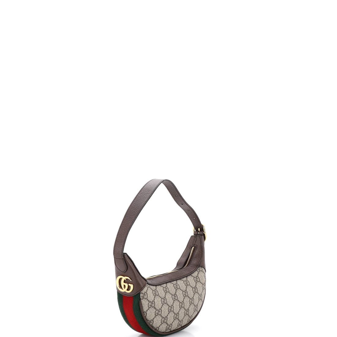 Gucci Ophidia Half Moon Bag GG Coated Canvas Mini: Graceful lines and a palette that speaks in soft syllables. The Ophidia Half Moon Bag in this particular shade of Brown carries an almost meditative elegance. Presented in the Mini size, gg coated can