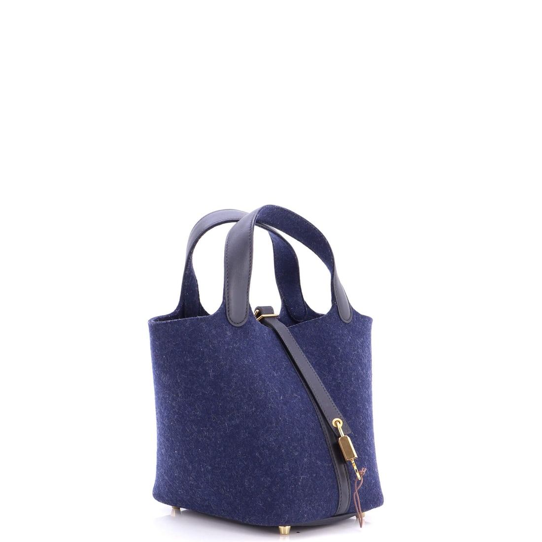 Hermes Picotin Lock Bag Felt with Leather PM: The provenance of this design traces back to hallowed ground. The Blue Leather finish elevates an already iconic Hermes silhouette to collector status. Presented in the PM size, leather construction,