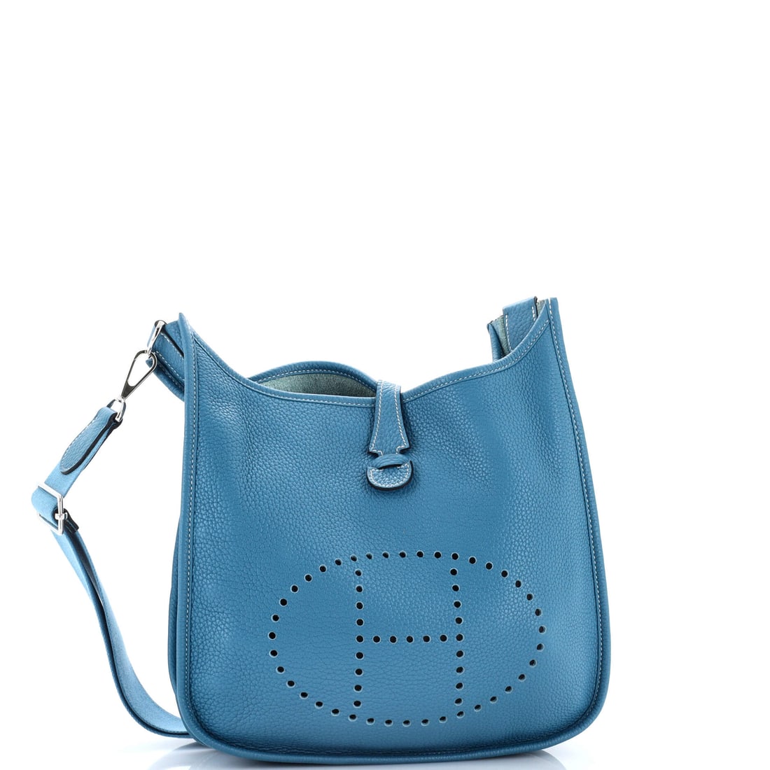 Hermes Evelyne Bag Gen III Clemence PM: The kind of thing you notice second -- and remember first. The Blue palette and premium materials construction create a harmony that feels inevitable. Presented in the PM size, a blue colorway. Measur