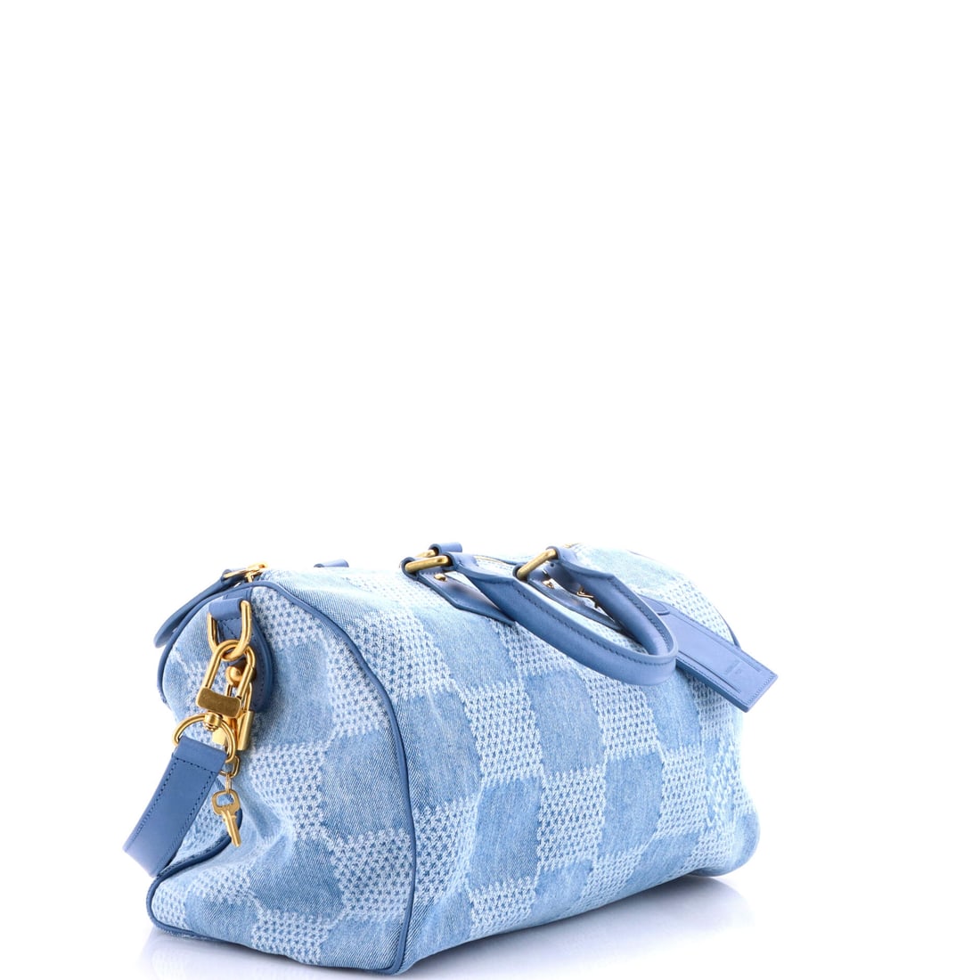 Louis Vuitton Speedy Bandouliere Bag 3D Damier Giant Denim 30: A still life in motion -- elegant, composed, complete. The Louis Vuitton Speedy Bandouliere Bag 3D Damier Giant 30 in Blue Denim unfolds like a story told in whispers. Presented in denim construction,