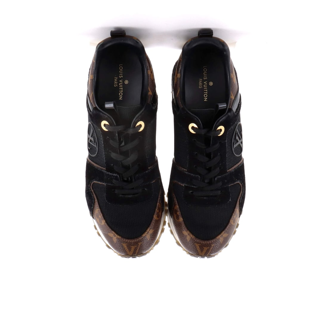 Louis Vuitton Women's Run Away Sneakers Mesh with Monogram Canvas and Suede: Where silk meets intention, you will find this. The Louis Vuitton Women's Run Away Sneakers Mesh with and Suede in Black, Brown Monogram Canvas unfolds like a story told in whispers. Presented in mono