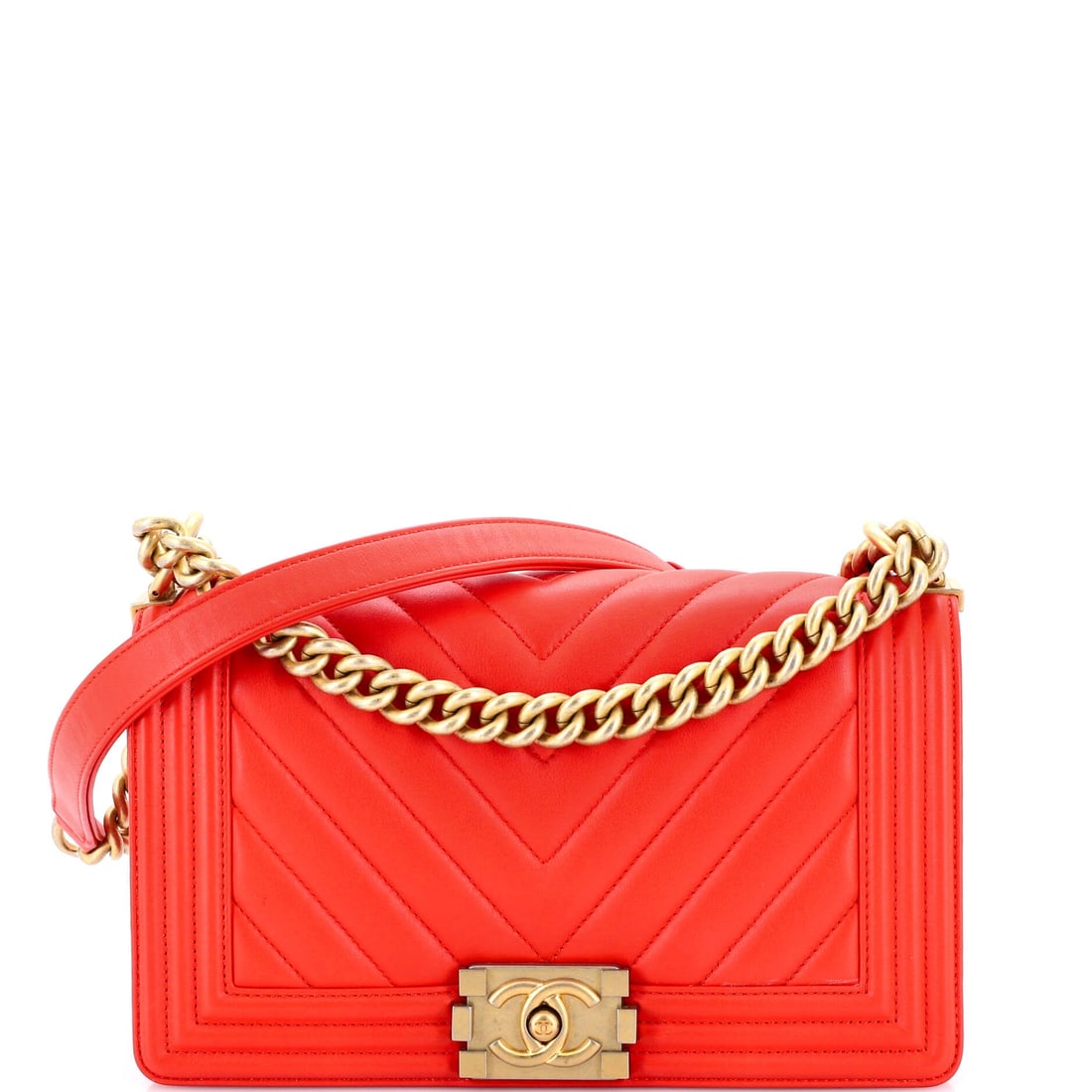 Chanel Boy Flap Bag: Softly sophisticated, this Chevron Calfskin handbag speaks in whispers of wealth. In supple calf leather, meticulously molded with expertly placed pockets and secure fastenings, it's an ode to artistr