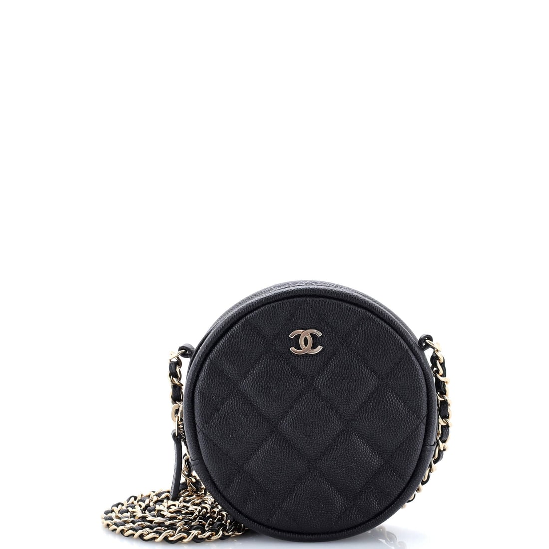 Chanel Round Clutch with Chain: Effortless elegance meets expert craftsmanship in this Chanel offering. In accessible luxury: supple calf leather with the polish of adjustable straps and interior organization. Luxury designed for