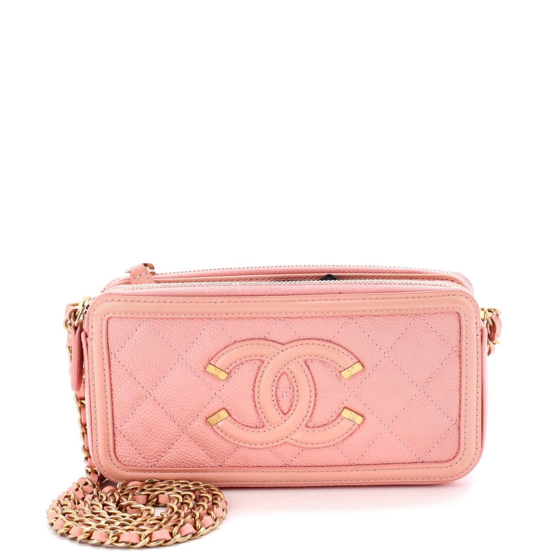Chanel Filigree Double Zip Clutch with Chain (1 of 4)