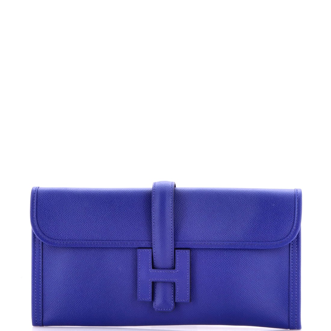 Hermes Jige Elan Clutch: Elegant essence emanates from this exquisite Hermes handbag. embossed canvas masterpiece marked by luxurious interior finishes, creating a crescendo of charm. Serenity and strength intertwined.