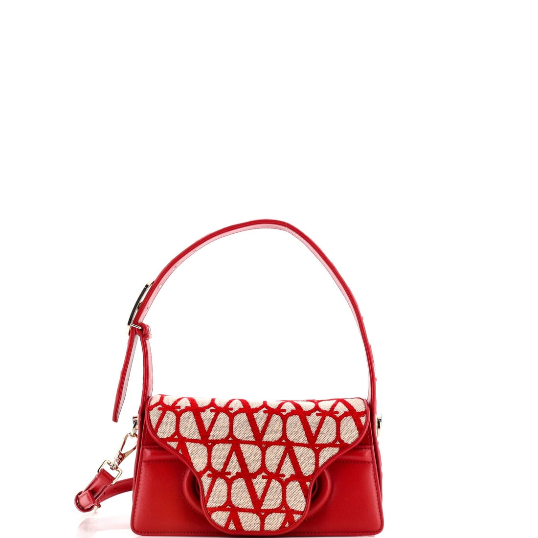 Valentino Garavani Le Petit Deuxieme Shoulder Bag Iconographe Canvas and Leather: When you need one piece that does it all, the Iconographe Canvas and Leather Valentino Garavani Le Petit Deuxieme Shoulder Bag raises its hand. rendered in Iconographe Canvas and Leather. The kind of 