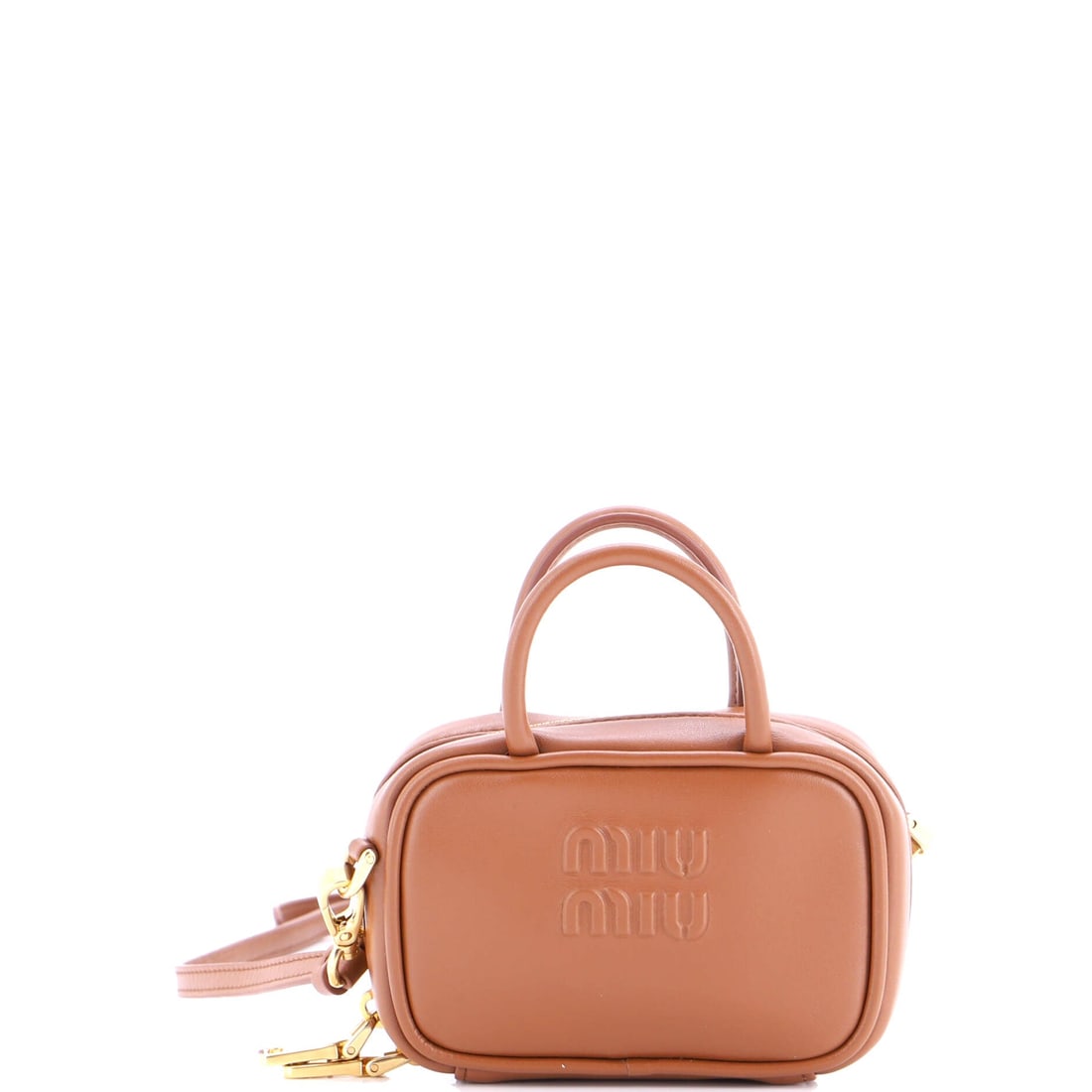 Miu Miu Beau Top Handle Bag Leather Micro: This Leather Miu Miu Beau Top Handle Bag proves that practical and beautiful are not contradictions. Presented in size Micro, rendered in Leather. As at home on a Tuesday as it is on a Saturday night.