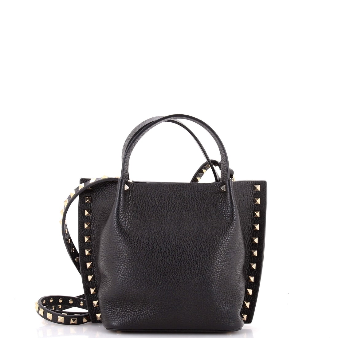 Valentino Garavani Rockstud Convertible Top Handle Open Tote Leather Mini: Smart, sharp, and thoroughly modern, the Leather Valentino Garavani Rockstud Convertible Top Handle Open Tote earns its place in any wardrobe. Presented in size Mini, rendered in Leather. Equally at e
